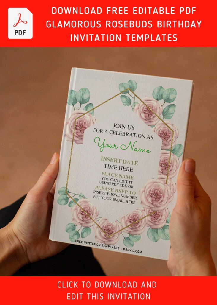 Invitation Template of (Free Editable PDF) Glamorous Rosebuds Birthday Invitation Templates 5