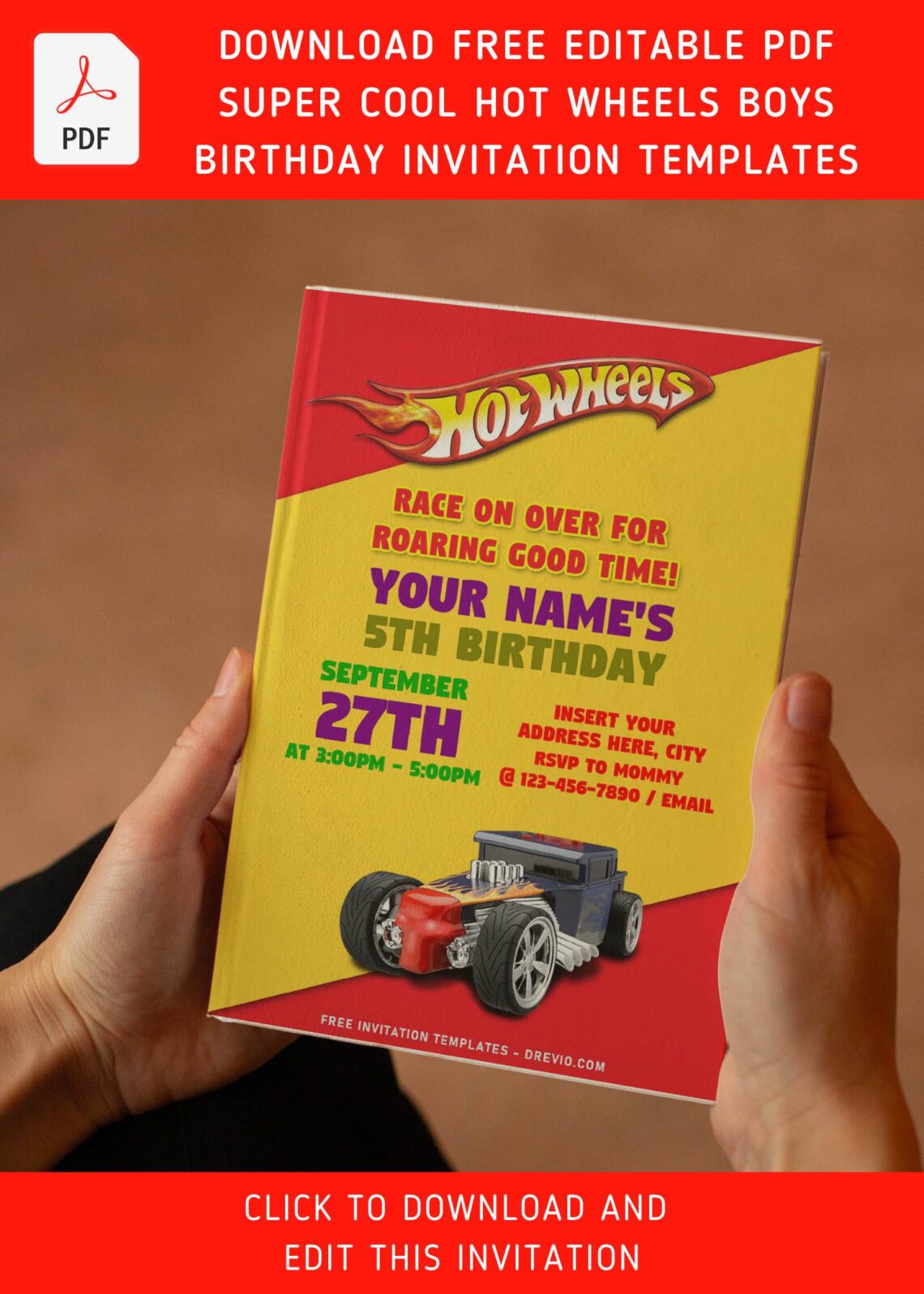 (Free Editable PDF) Ultimate Rush Hot Wheels Birthday Invitation Templates