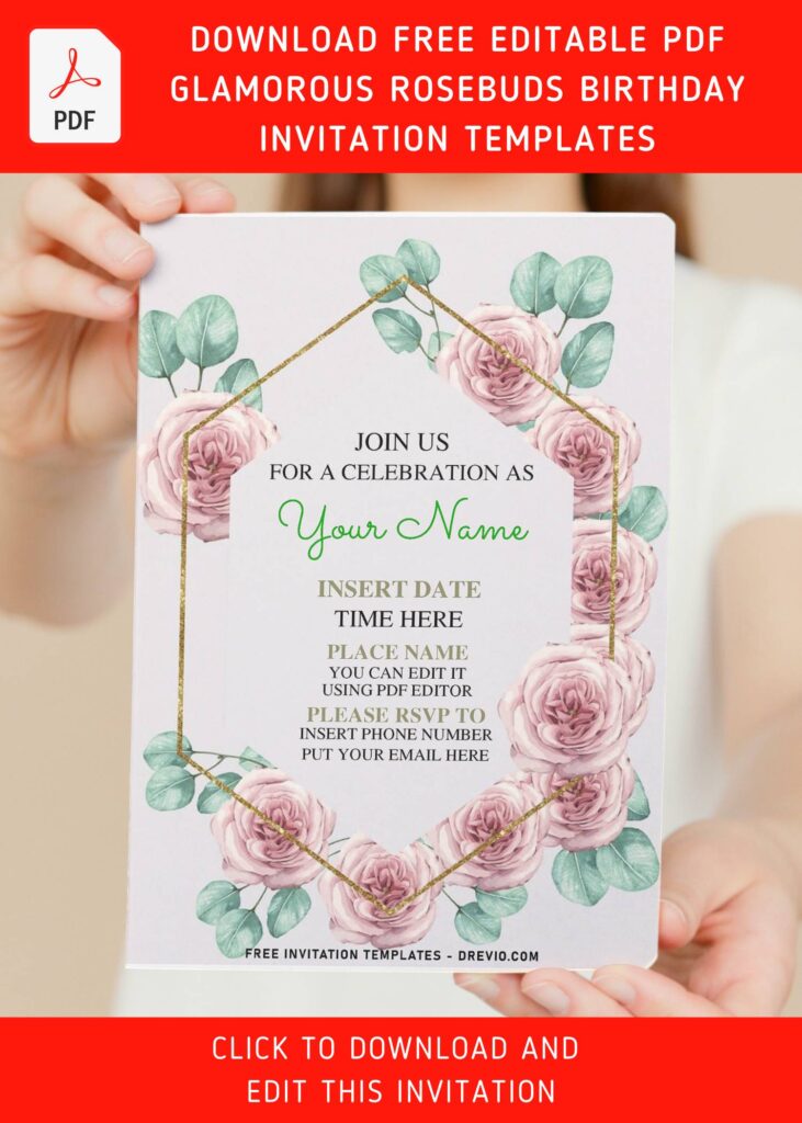 Invitation Template of (Free Editable PDF) Glamorous Rosebuds Birthday Invitation Templates 4