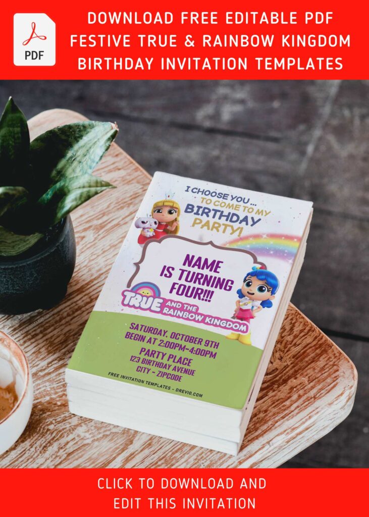 Invitation Template of (Free Editable PDF) Sparkling True And The Rainbow Kingdom Birthday Invitation Templates 4