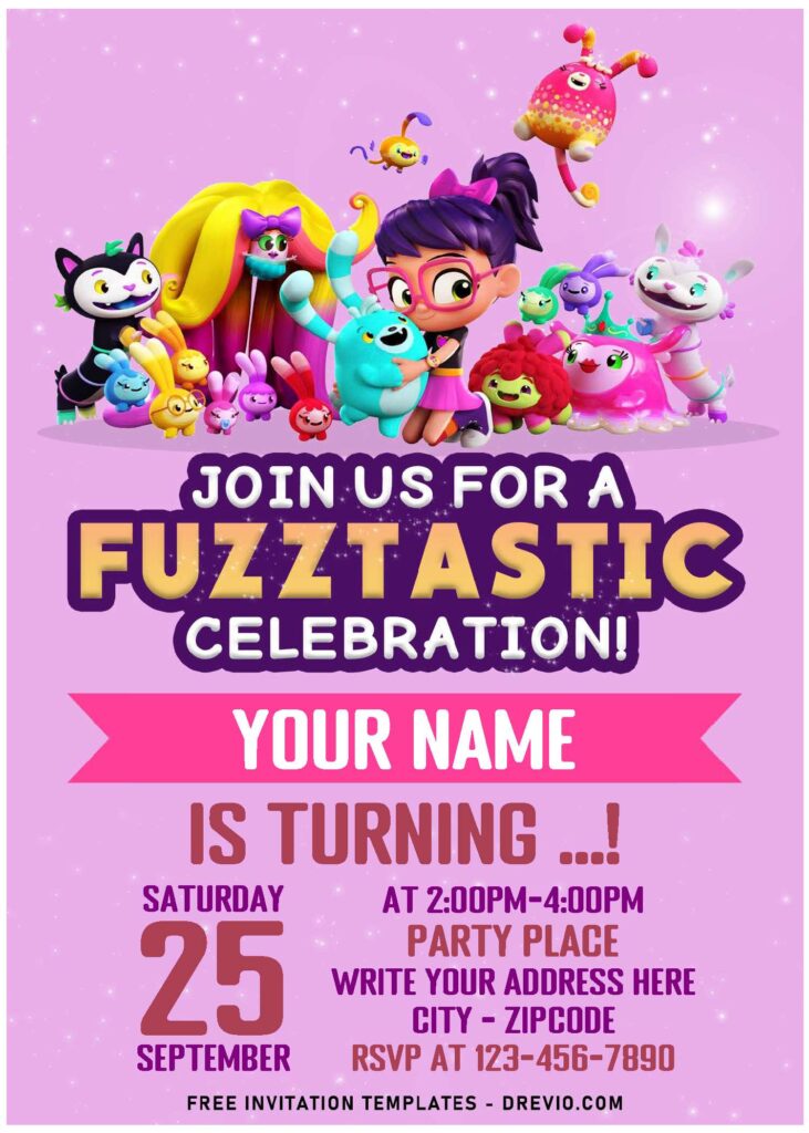 (Free Editable PDF) Fuzz-Tastic Abby Hatcher And Her Toy-Friends Birthday Invitation Templates with Teeny Terry