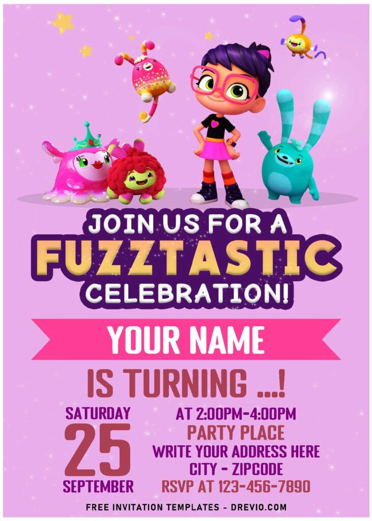 (Free Editable PDF) Fuzz-Tastic Abby Hatcher And Her Toy-Friends Birthday Invitation Templates with Princess Flug