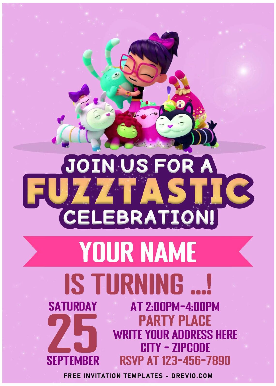 (Free Editable PDF) Fuzz-Tastic Abby Hatcher And Her Toy-Friends Birthday Invitation Templates with cute Bozzly