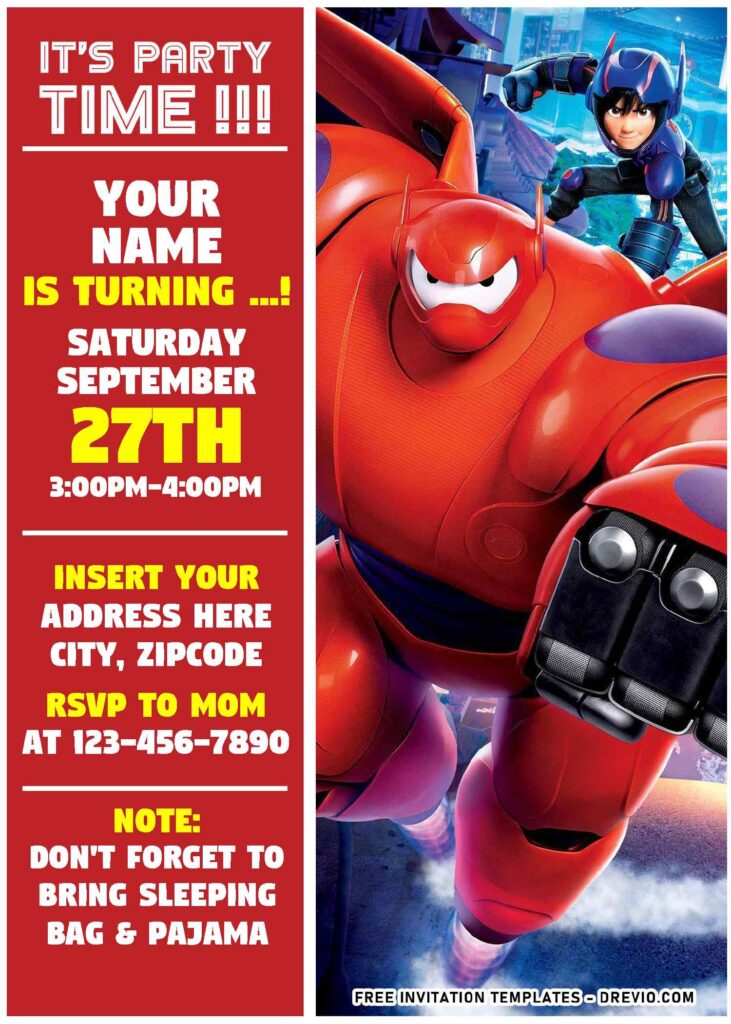 Invitation Template of (Free Editable PDF) Fluffy Mr. Marshmallow Big Hero 6 Birthday Invitation Templates 3