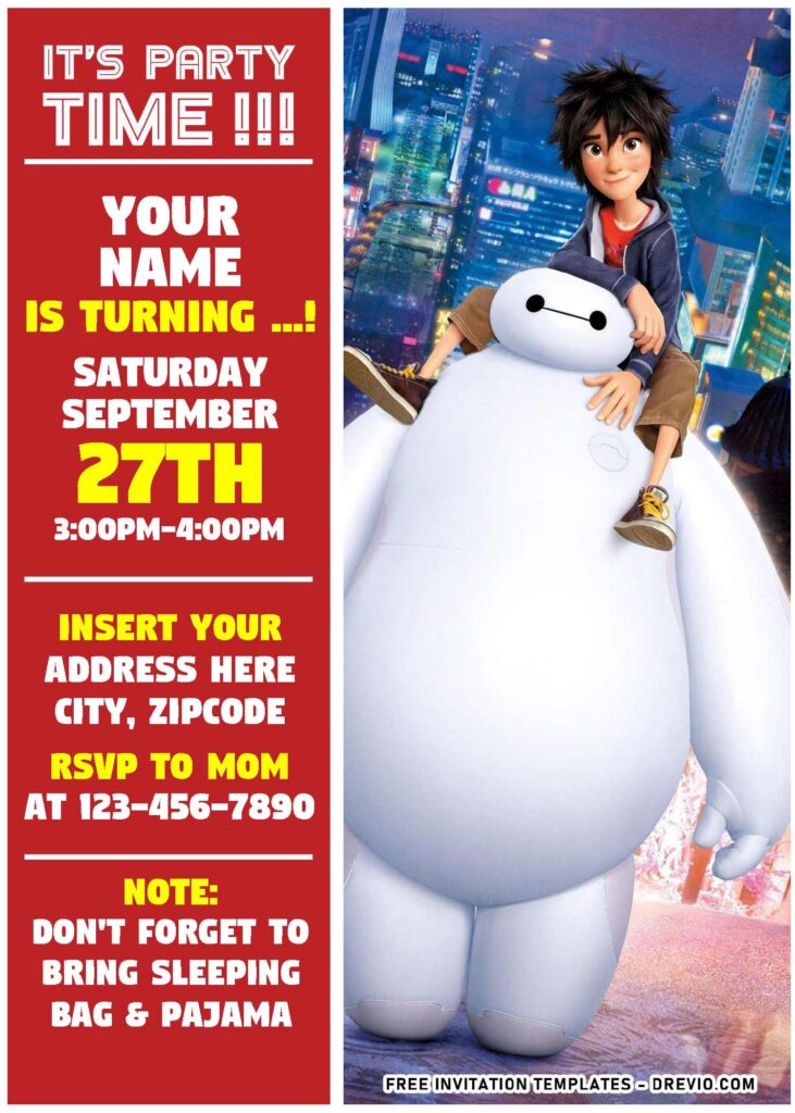 Invitation Template of (Free Editable PDF) Fluffy Mr. Marshmallow Big Hero 6 Birthday Invitation Templates 2