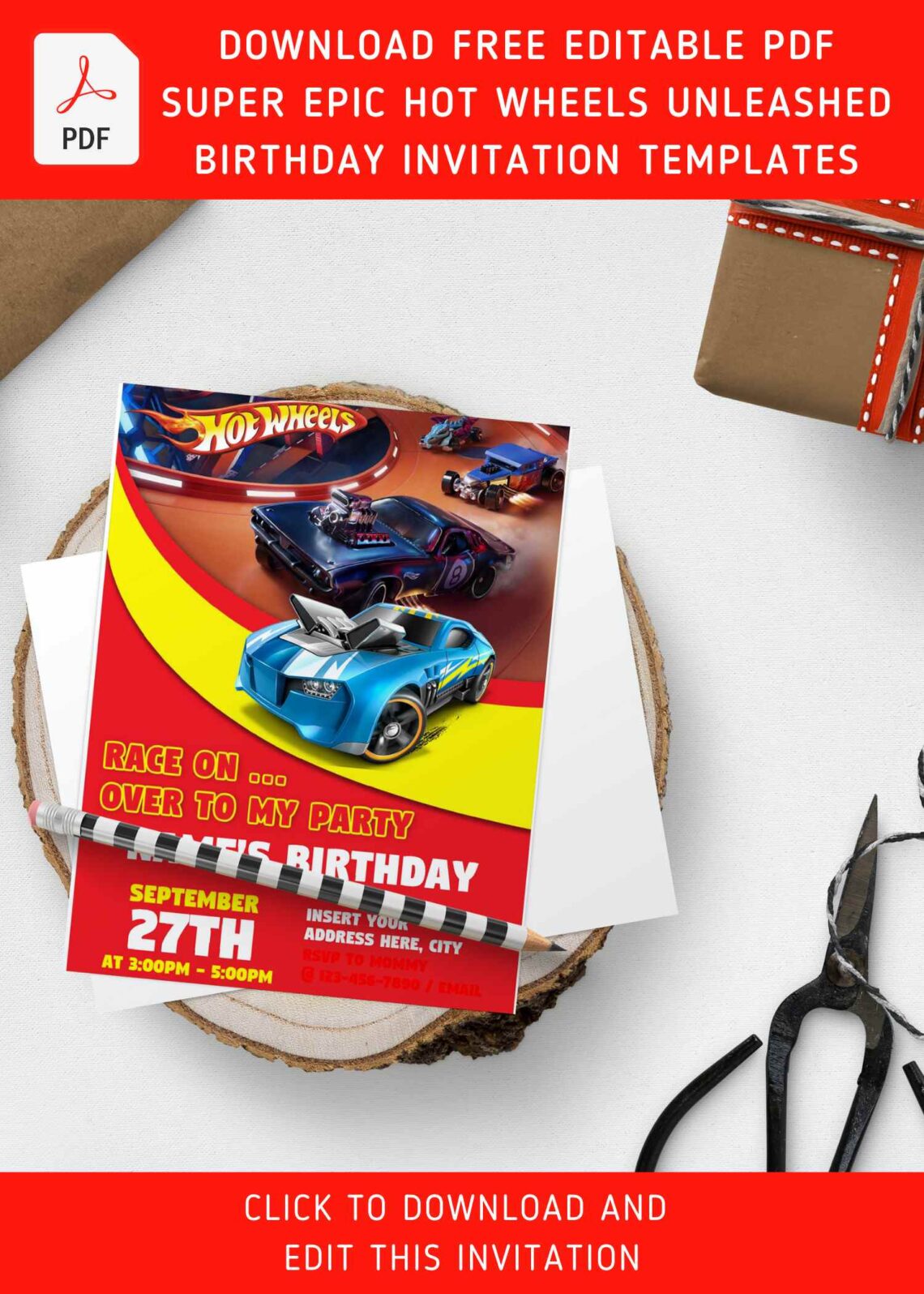 (Free Editable PDF) Hot Wheels Wild Racer Birthday Invitation Templates with a