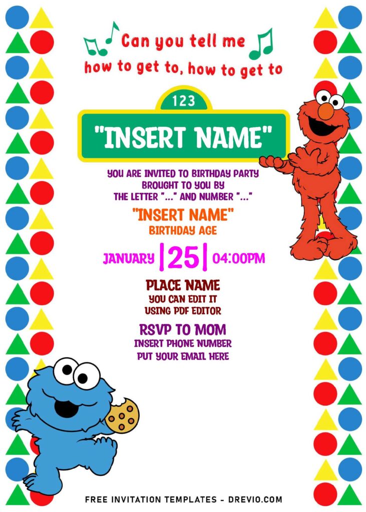 (Free Editable PDF) Adorable Sesame Street Birthday Invitation Templates with colorful border