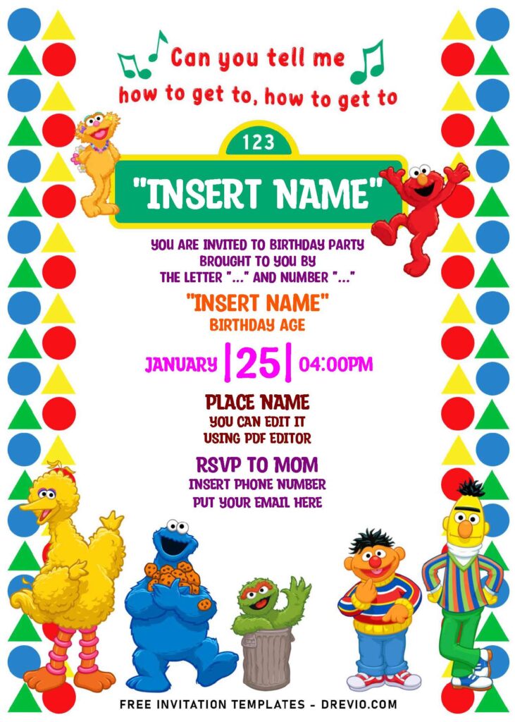 (Free Editable PDF) Adorable Sesame Street Birthday Invitation Templates with colorful text