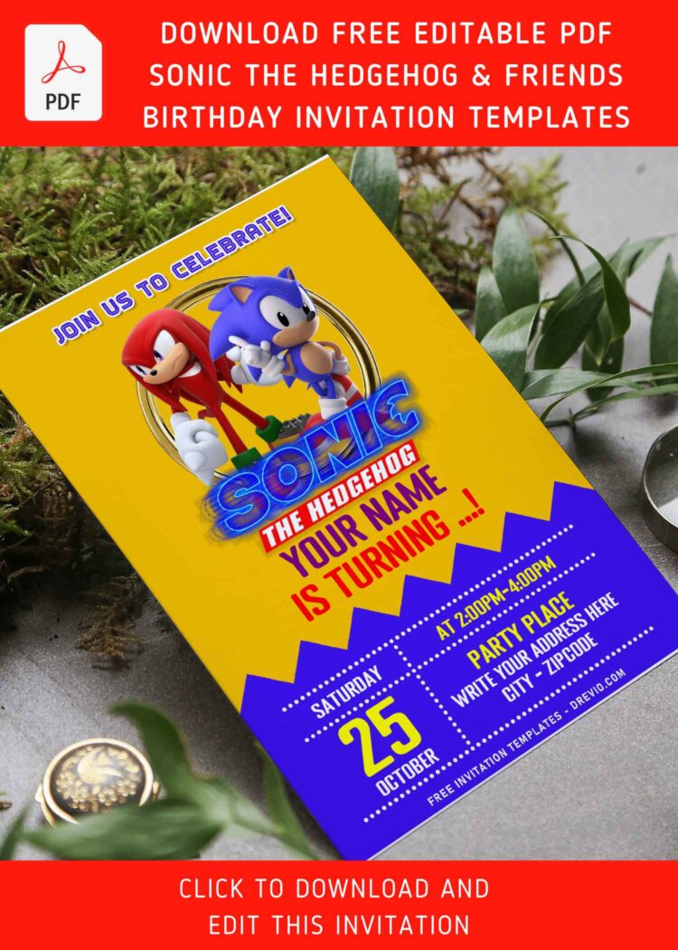 (Free Editable PDF) Incredible Sonic The Hedgehog Birthday Invitation ...