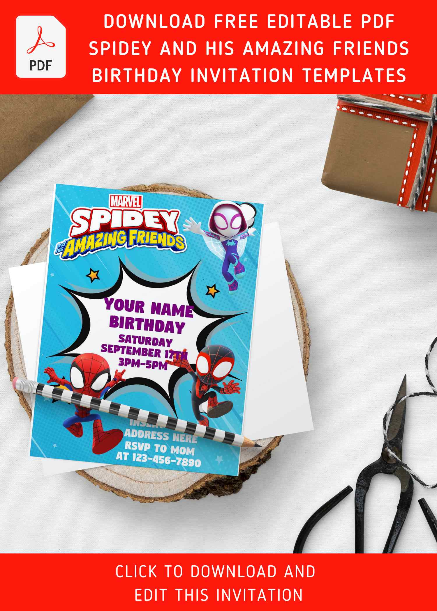 Free Editable PDF Awesome Spidey And His Amazing Friends Birthday