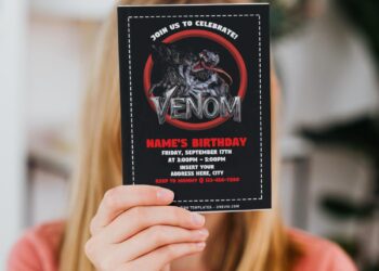 (Free Editable PDF) Venom Let There Be Carnage Birthday Invitation Templates with red circled frame
