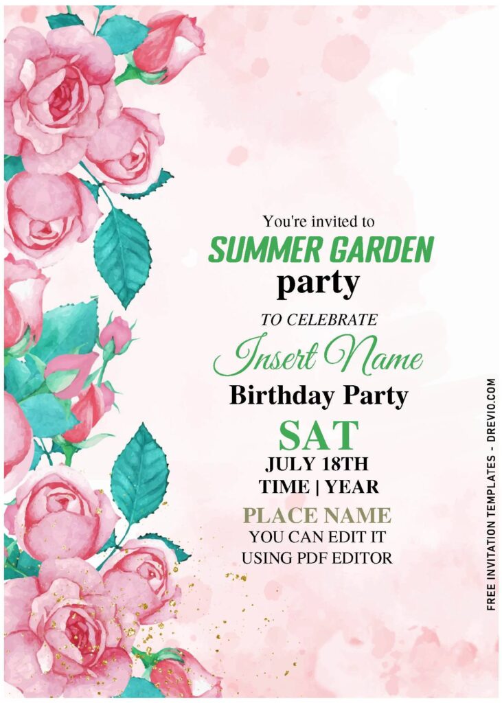 Invitation Template of (Free Editable PDF) Bewildered Watercolor Rose Invitation Templates For Any Occasions 1