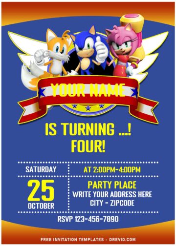 (free Editable Pdf) Blue Savior Sonic & Amy Rose Birthday Invitation 