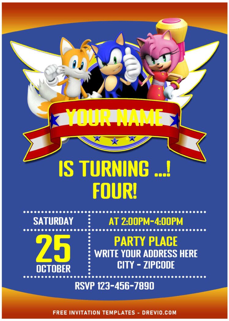 (Free Editable PDF) Blue Savior Sonic & Amy Rose Birthday Invitation ...