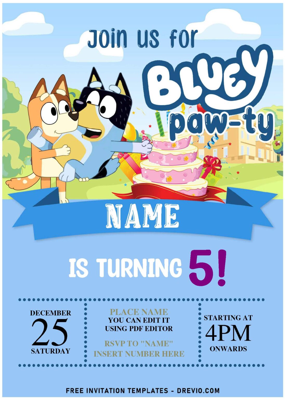 Free Editable PDF Bluey Birthday Invitation Templates Download
