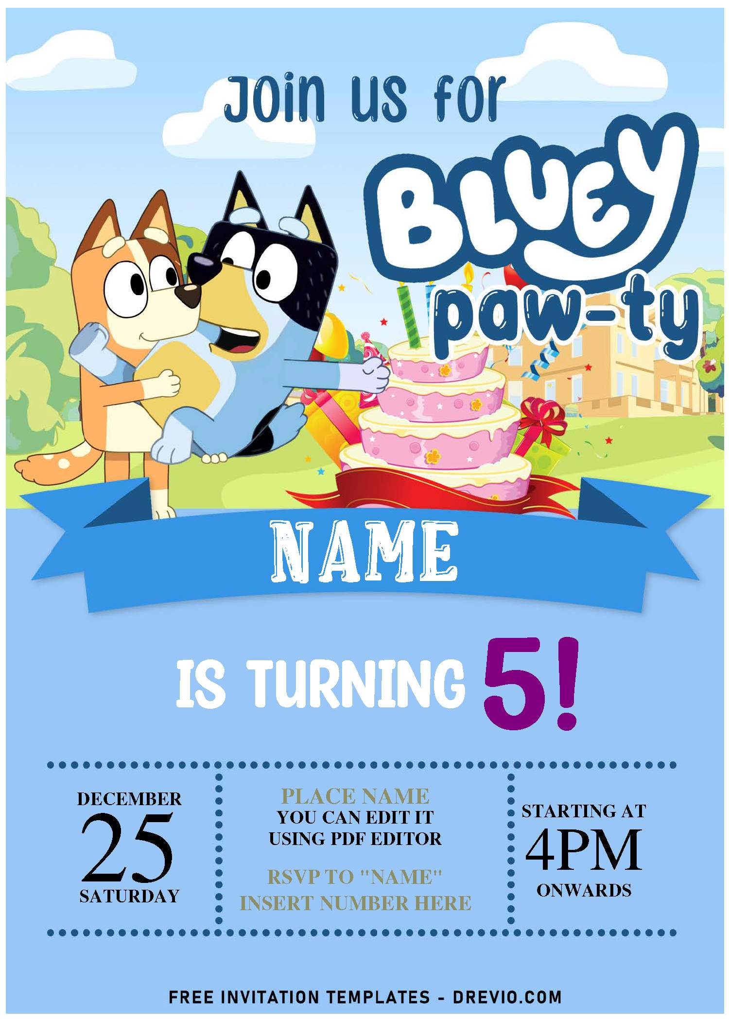 Free Editable PDF Bluey Birthday Invitation Templates Download 