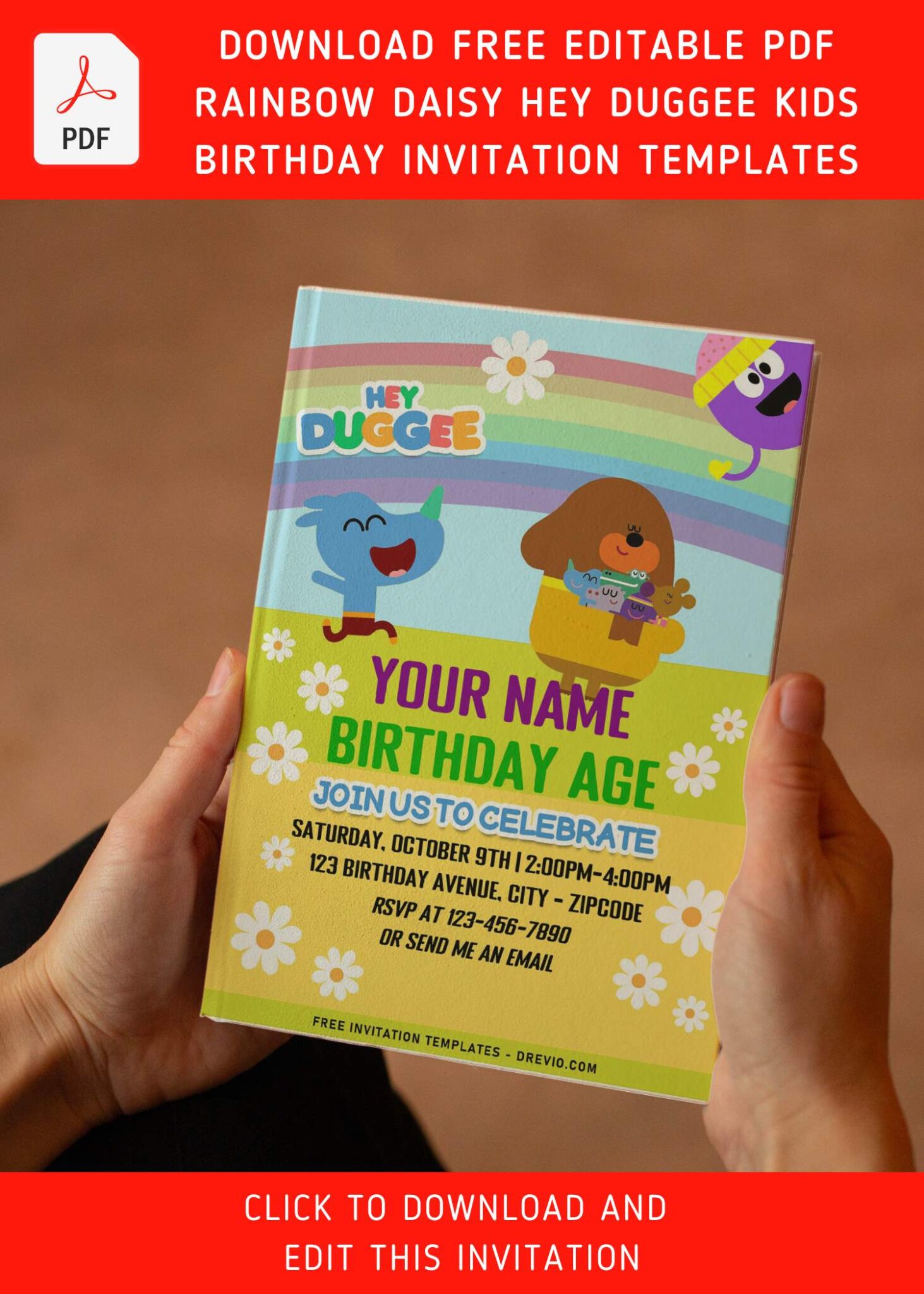 Free Editable PDF – Bright Garden Hey Duggee Birthday Invitation ...