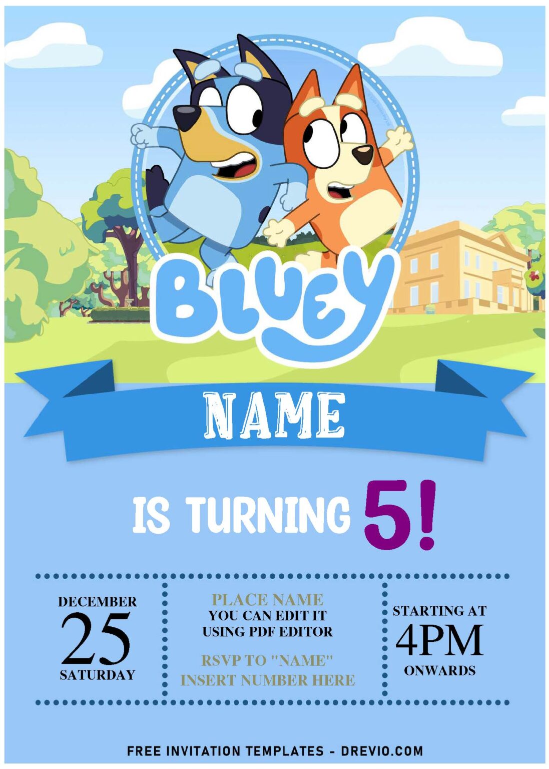 (Free Editable PDF) Cheerful Bluey Birthday PAW-TY Invitation Templates