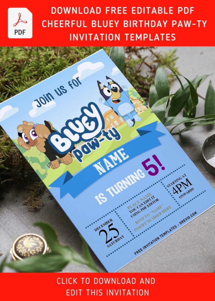 Invitation Template of (Free Editable PDF) Cheerful Bluey Birthday PAW-TY Invitation Templates 10