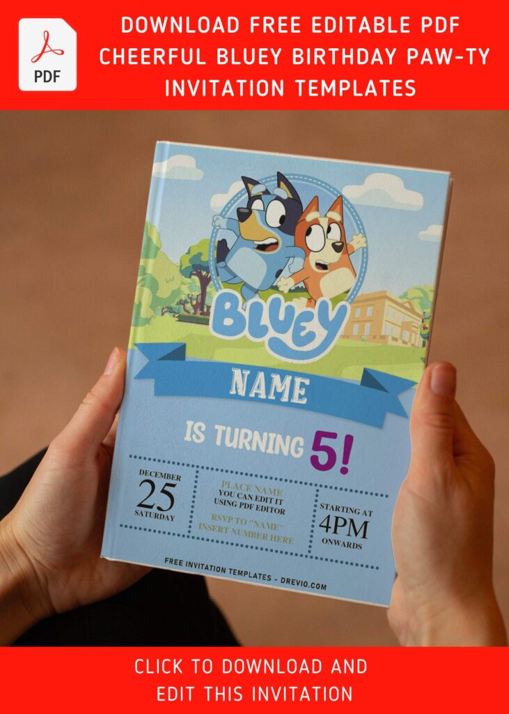 Invitation Template of (Free Editable PDF) Cheerful Bluey Birthday PAW-TY Invitation Templates 9