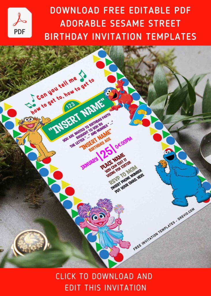 (Free Editable PDF) Adorable Sesame Street Birthday Invitation Templates with Sesame Street's song