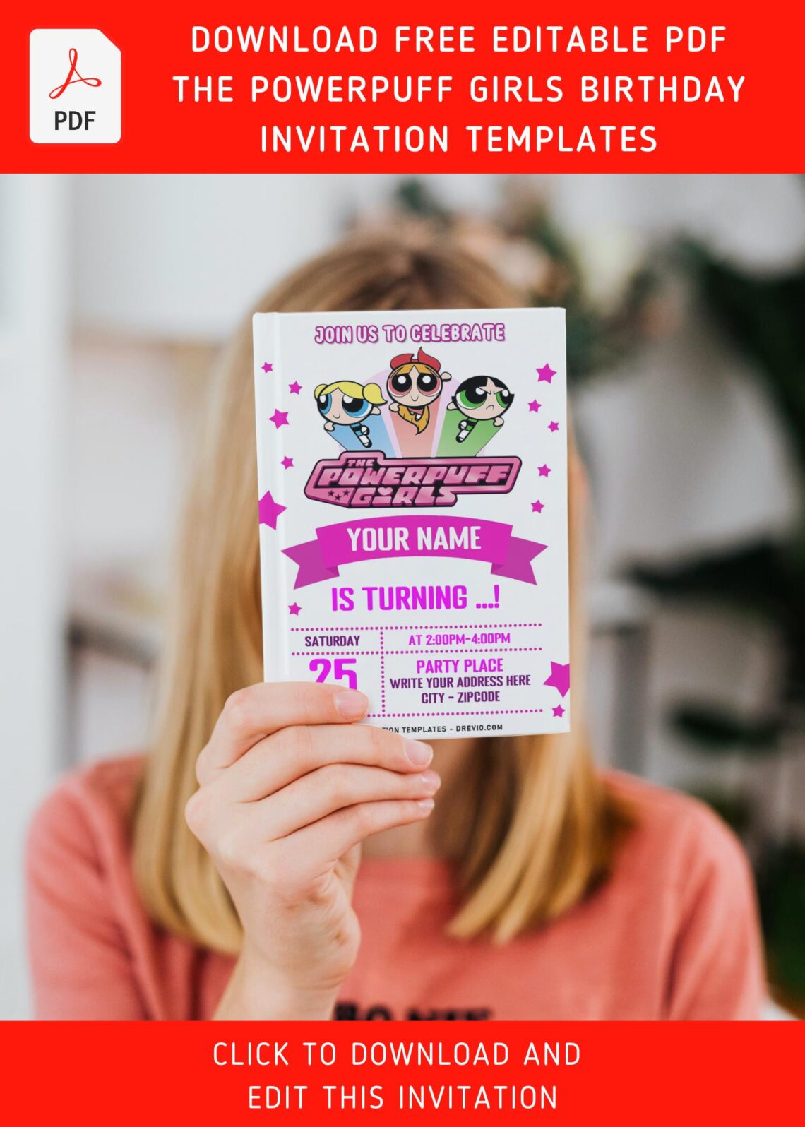 (Free Editable PDF) Powerpuff Girls Birthday Invitation Templates with adorable Buttercup