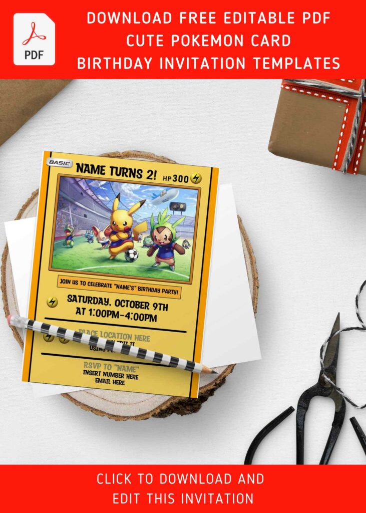 (Free Editable PDF) Cute And Awesome Pokemon Kids Birthday Party Invitation Templates with Eevee and Charizard