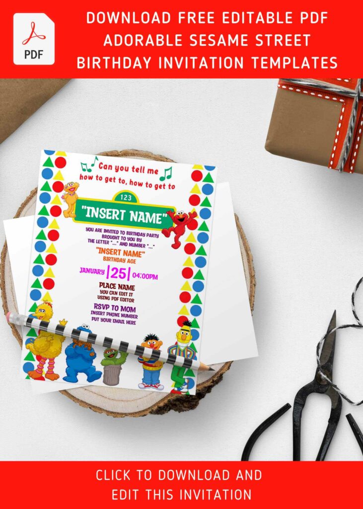 (Free Editable PDF) Adorable Sesame Street Birthday Invitation Templates with cute oscar