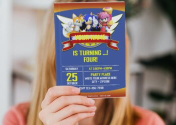 (Free Editable PDF) Blue Savior Sonic & Amy Rose Birthday Invitation Templates