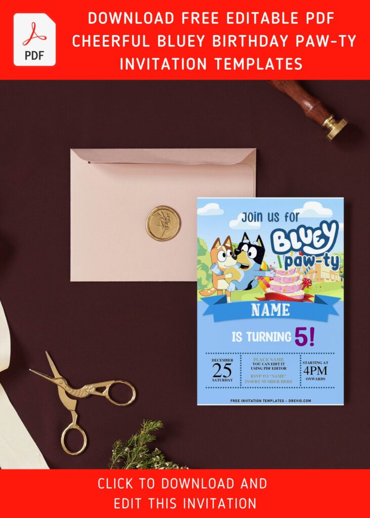 Invitation Template of (Free Editable PDF) Cheerful Bluey Birthday PAW-TY Invitation Templates 5