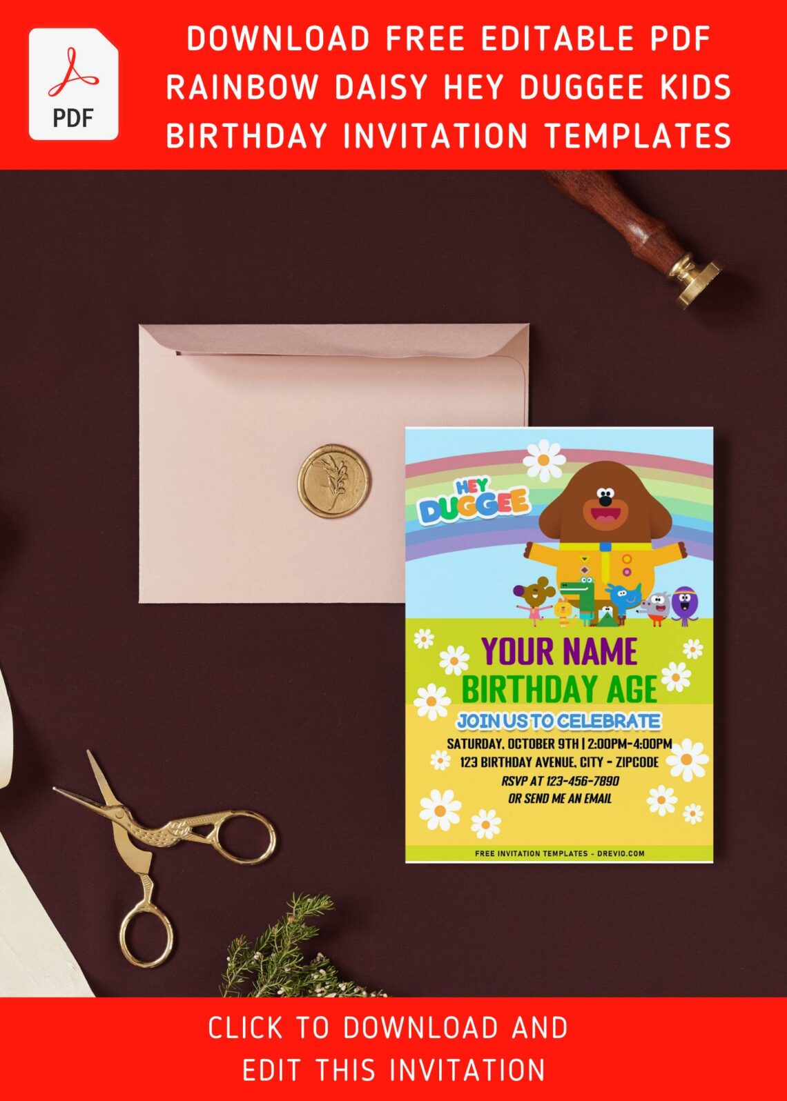 Free Editable PDF – Cute Garden Hey Duggee Birthday Invitation ...