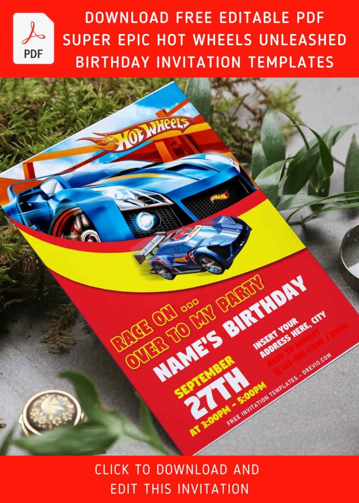 (Free Editable PDF) Hot Wheels Wild Racer Birthday Invitation Templates with Hyper sport cars