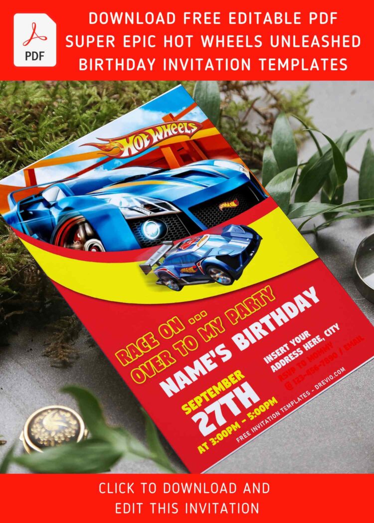 (Free Editable PDF) Hot Wheels Wild Racer Birthday Invitation Templates