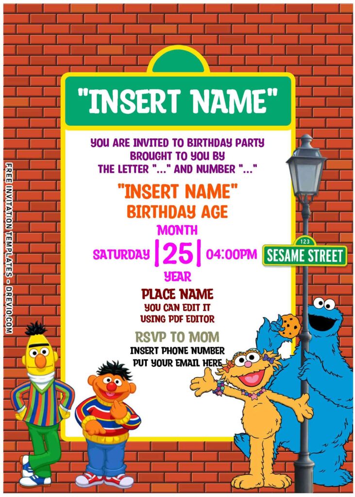 (Free Editable PDF) Love Is Friendship Sesame Street Birthday Invitation Templates with Bert And Ernie