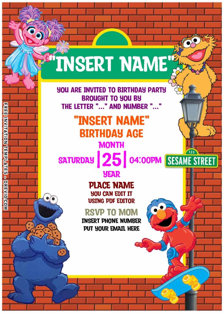 (Free Editable PDF) Love Is Friendship Sesame Street Birthday Invitation Templates with Cookie Monster