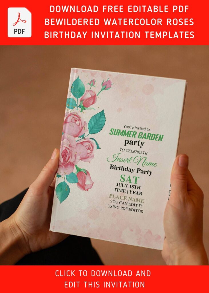 Invitation Template of (Free Editable PDF) Bewildered Watercolor Rose Invitation Templates For Any Occasions 8