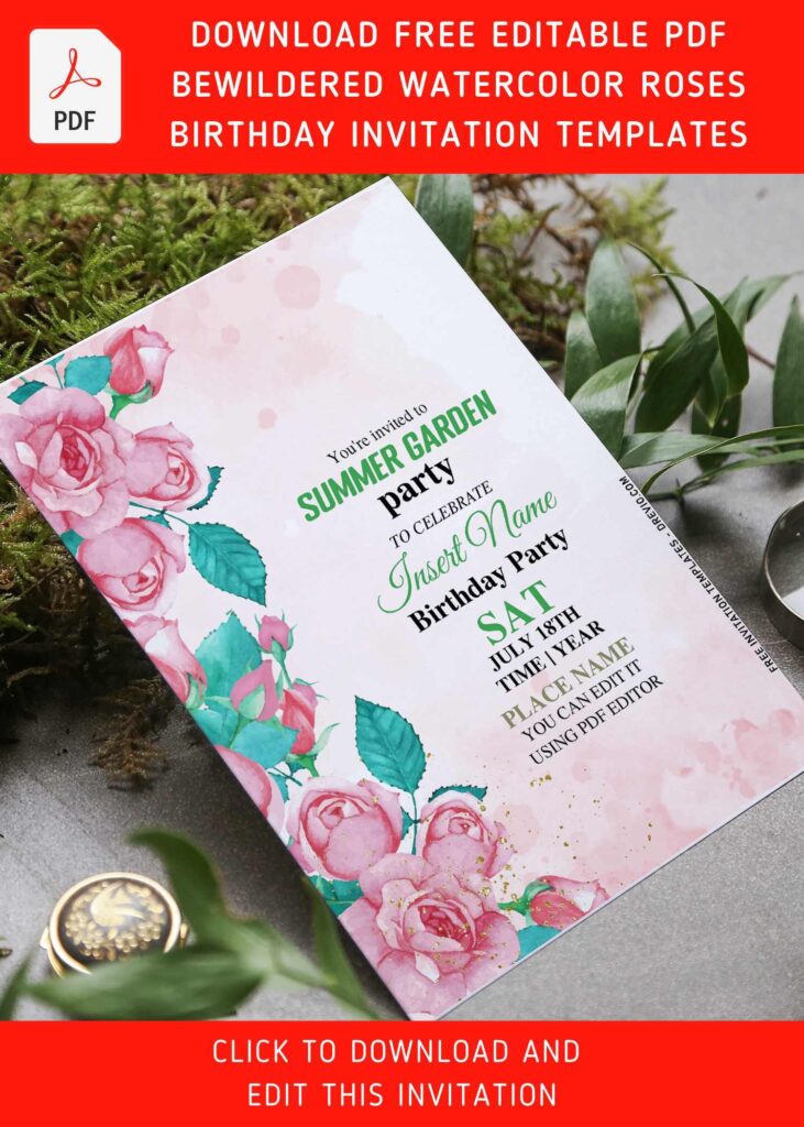 Invitation Template of (Free Editable PDF) Bewildered Watercolor Rose Invitation Templates For Any Occasions 7