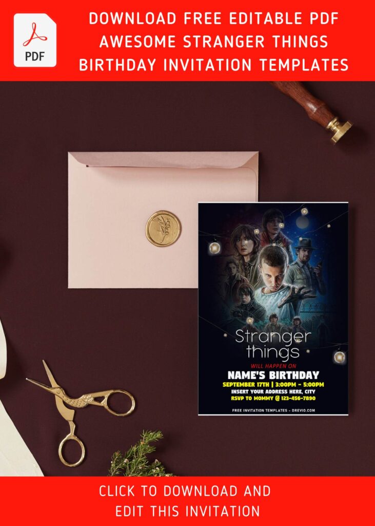 (Free Editable PDF) Awesome Stranger Things Sleepover Birthday Invitation Templates with fancy string lights