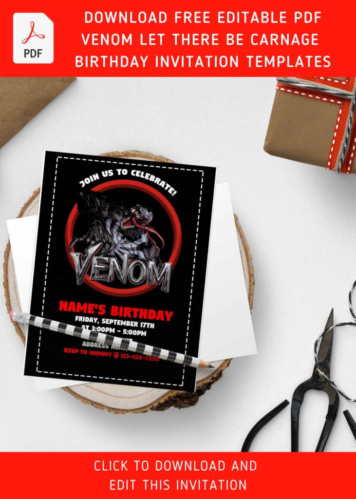 (Free Editable PDF) Venom Let There Be Carnage Birthday Invitation Templates with Venom Logo