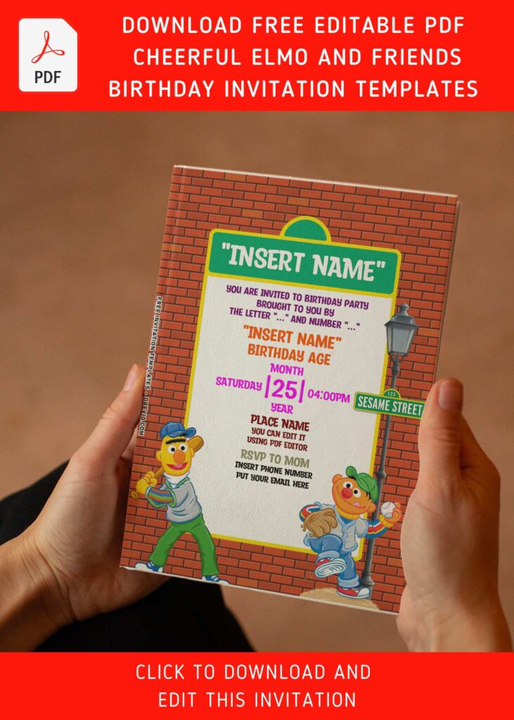 (Free Editable PDF) Love Is Friendship Sesame Street Birthday Invitation Templates with colorful wording