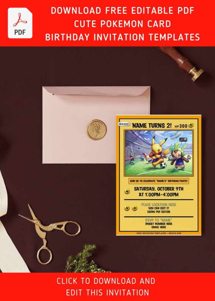 (Free Editable PDF) Cute And Awesome Pokemon Kids Birthday Party Invitation Templates with Charmander