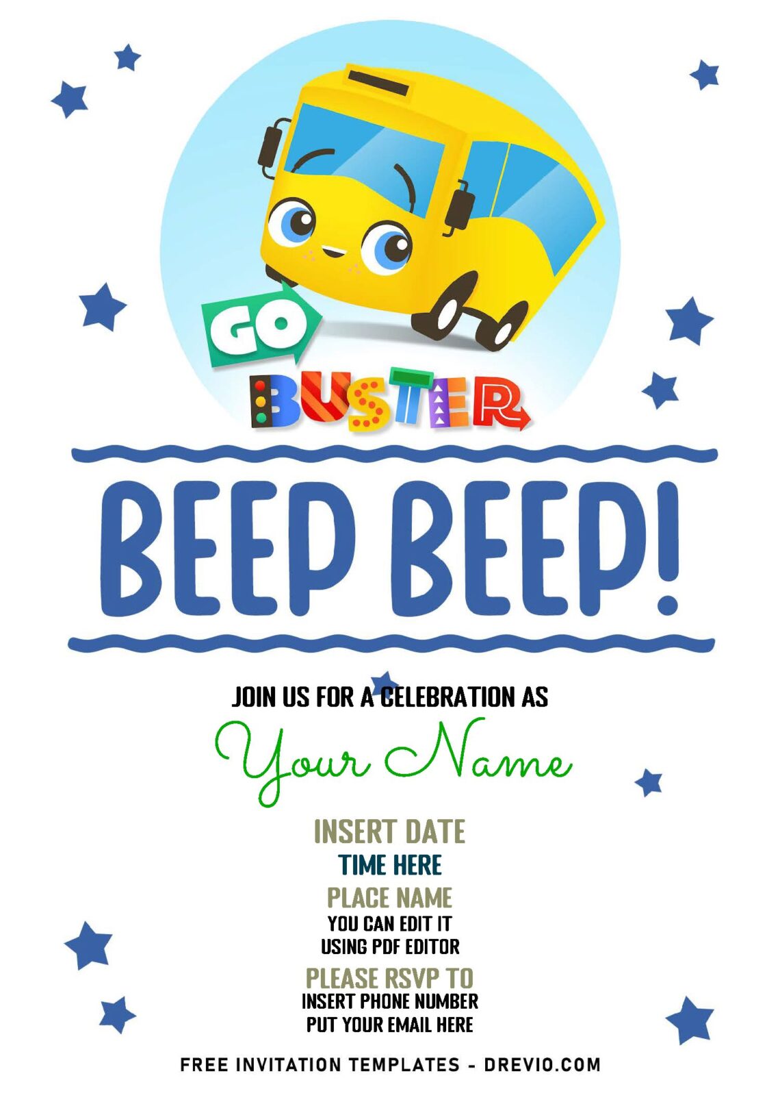 (Free Editable PDF) Fun Day With Buster And Scouts Go Buster Birthday Invitation Templates with cute stars