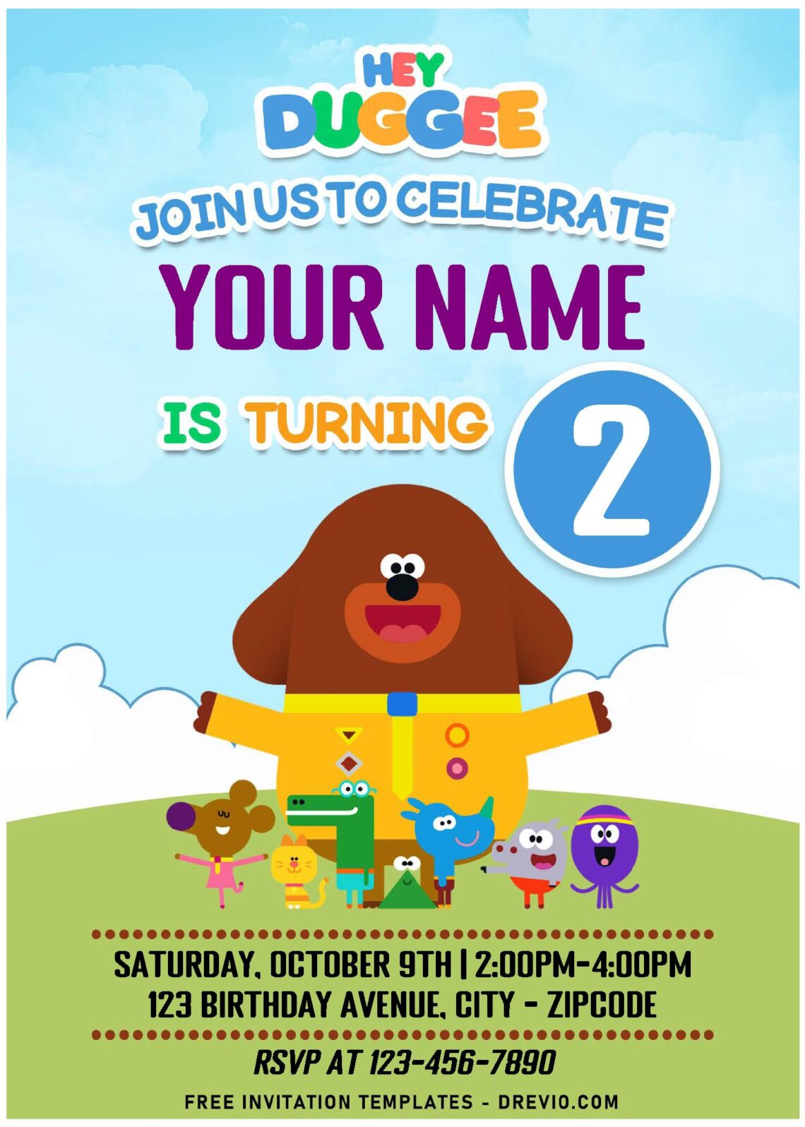 (Free Editable PDF) Whoof Whoof Hey Duggee Birthday Invitation Templates with bright design