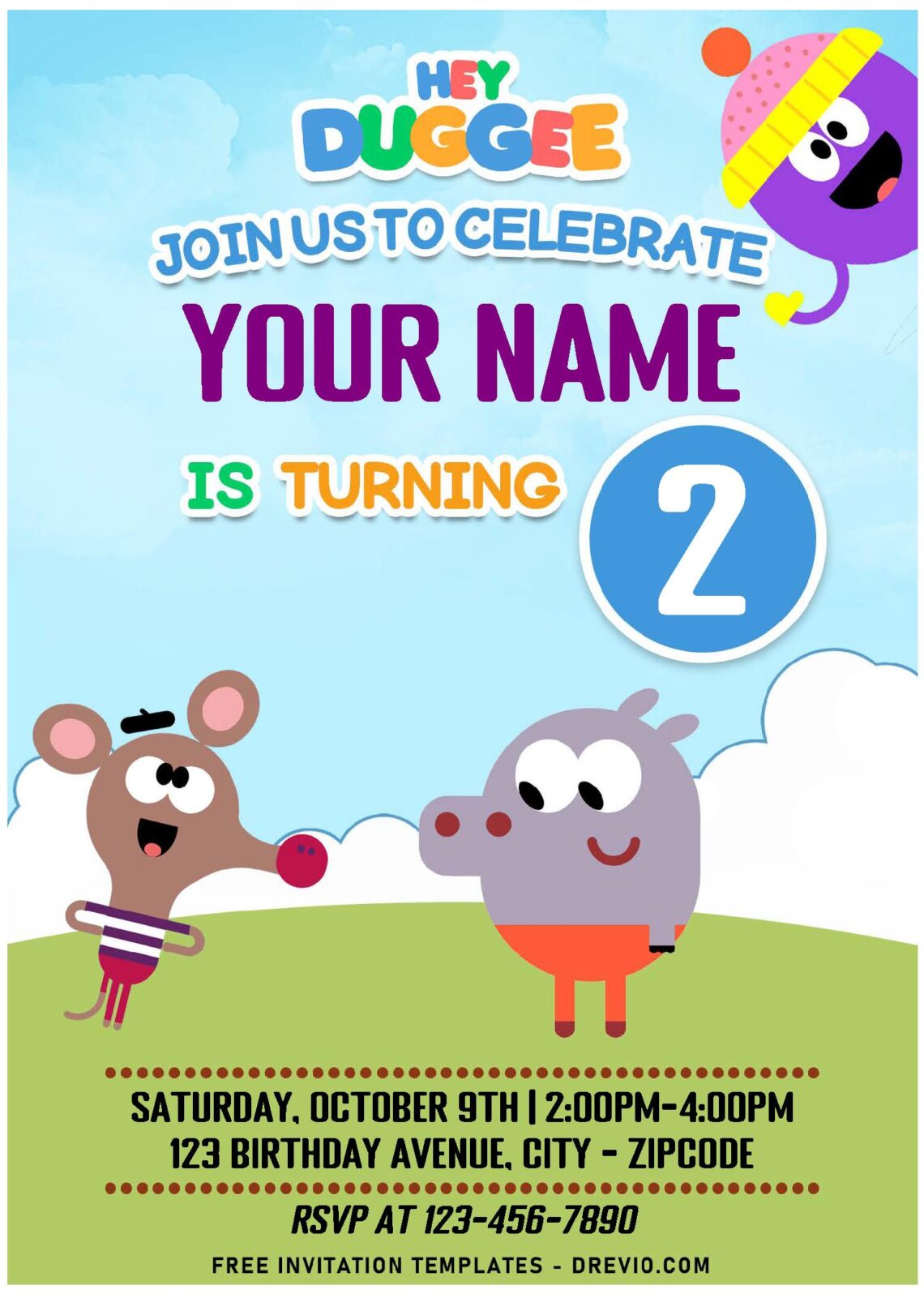 (Free Editable PDF) Whoof Whoof Hey Duggee Birthday Invitation Templates with colorful text