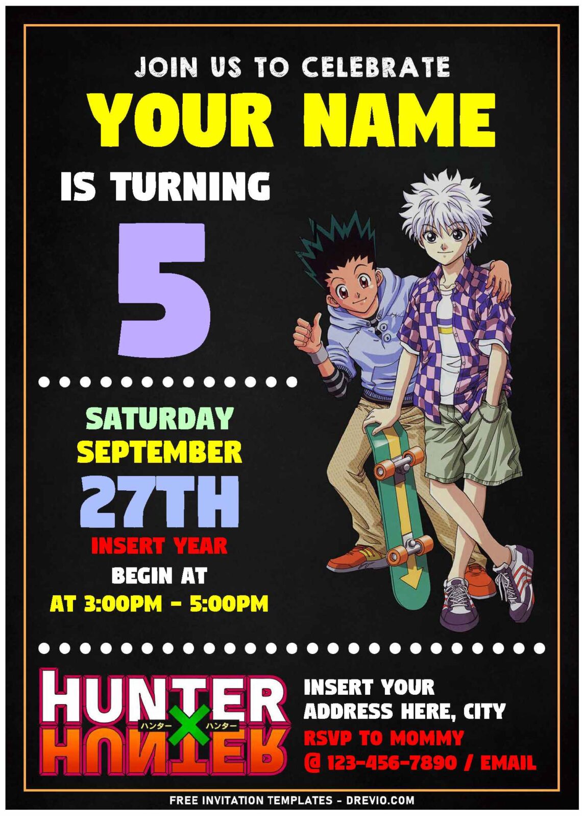 (Free Editable PDF) Cool Anime Hunter X Hunter Birthday Invitation Templates with Killua and Gon