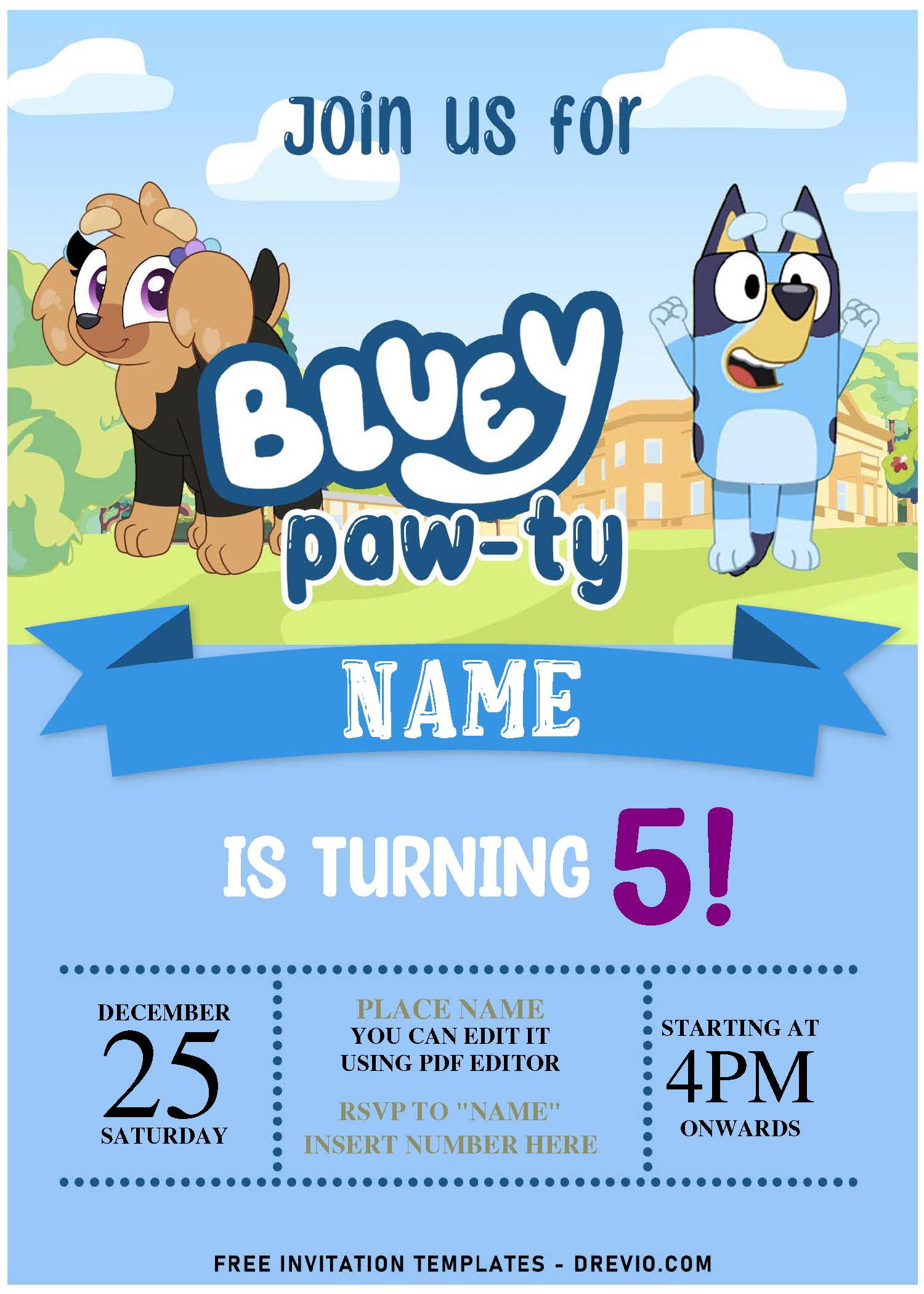 Bluey Birthday Invitations 