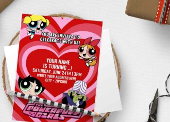 (Free Editable PDF) Pink Heart Powerpuff Girls Birthday Invitation Templates