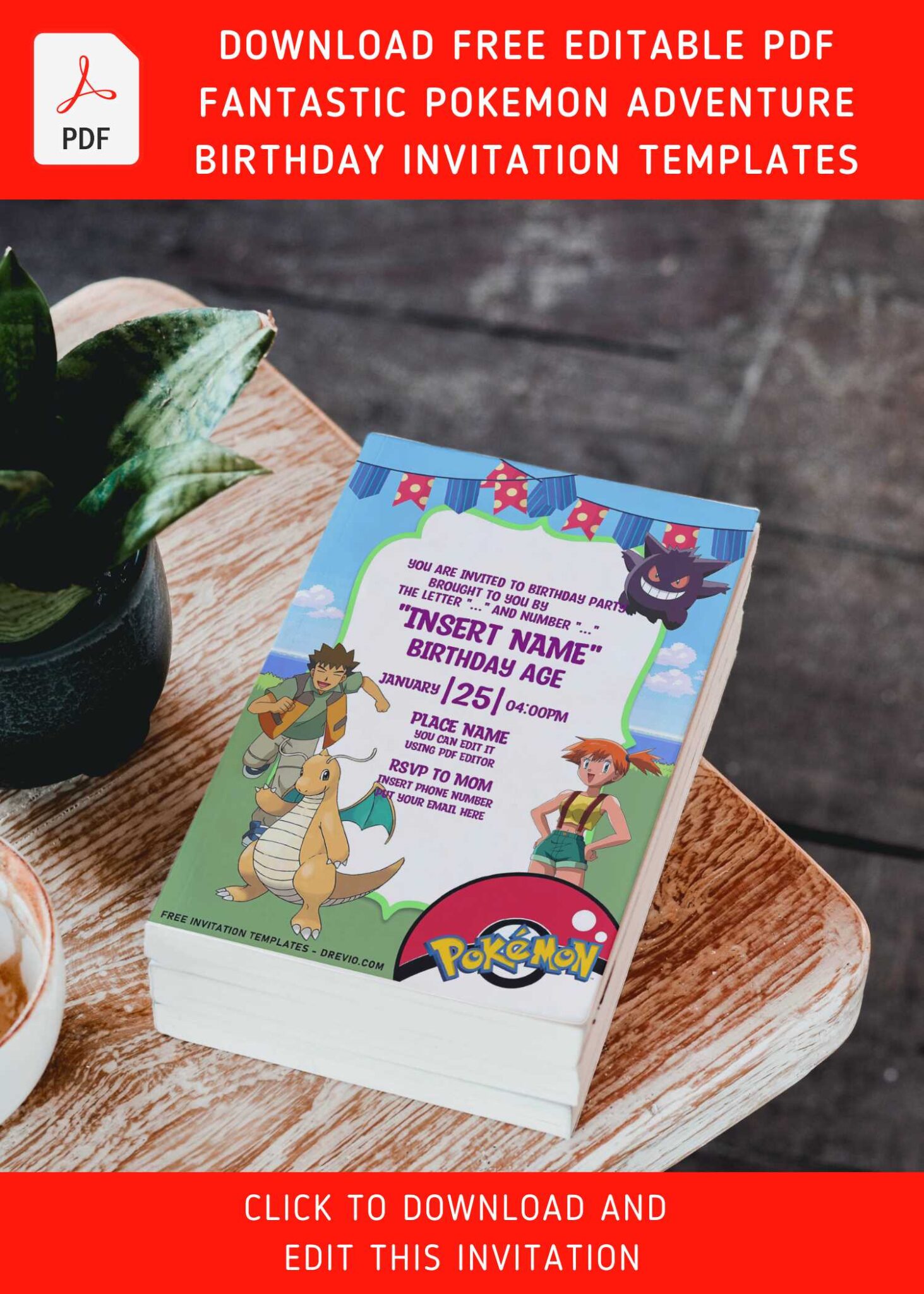 (Free Editable PDF) Fantastic Pokémon Adventure Birthday Invitation ...