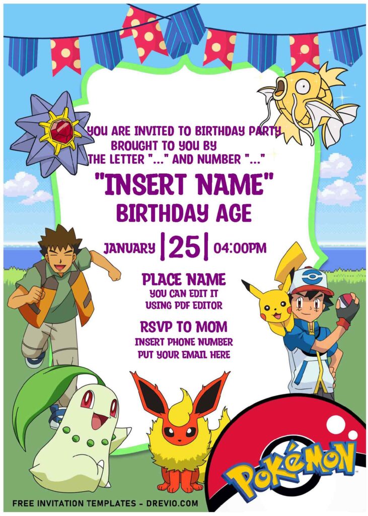 Invitation Template of (Free Editable PDF) Fantastic Pokémon Adventure Birthday Invitation Templates 3