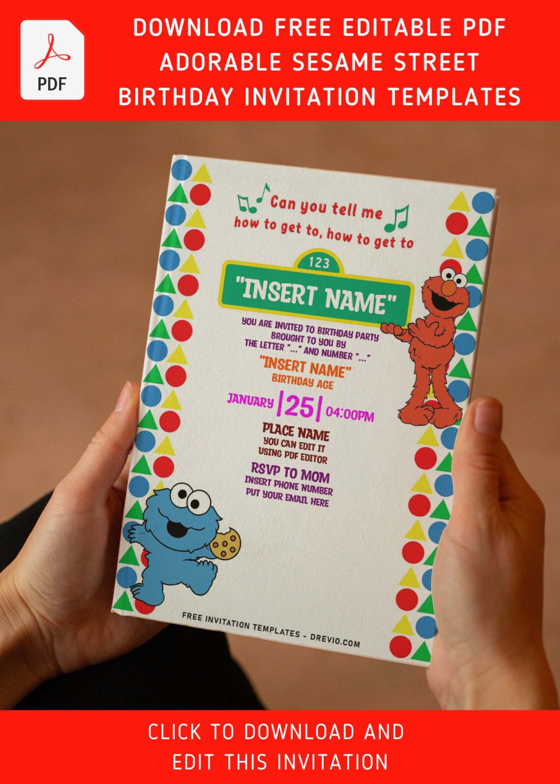 (Free Editable PDF) Adorable Sesame Street Birthday Invitation Templates with cute baby Cookie Monster